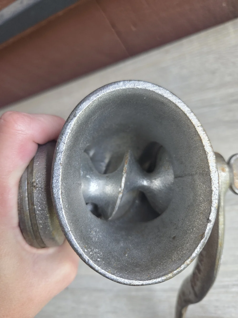 Cast Iron Manual Meat Grinder - Silver with Wood Handle